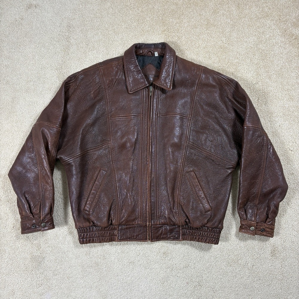 Roundtree & Yorke Mens Jacket 100% Lambskin Leather Full Zip Bomber Brown XL